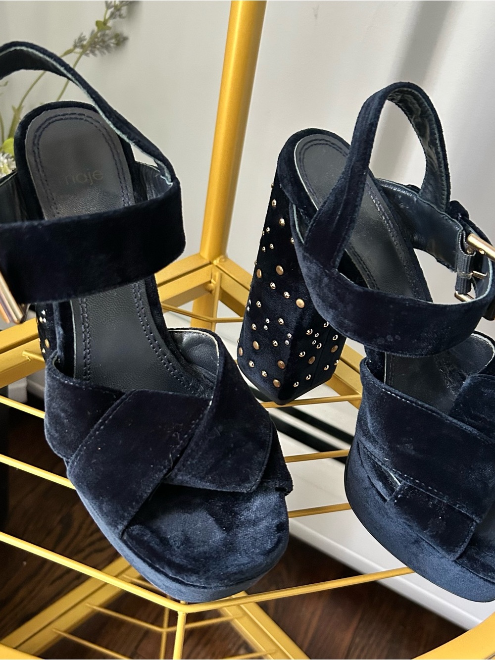 Maje designer disco Frilbu Studded Velvet Platform Sandals in black size EU 37 - Picture 8 of 9